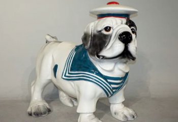 保定海军玻璃钢仿陶瓷斗牛犬狗雕塑