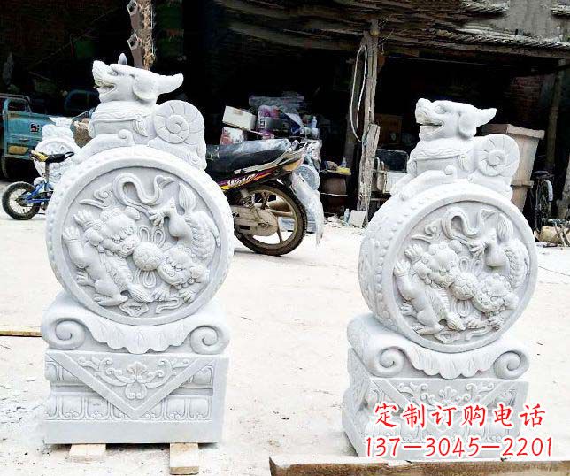 保定汉白玉招财门墩雕塑