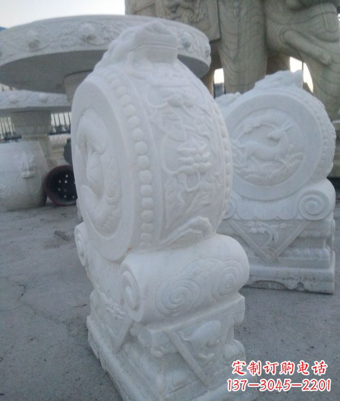 保定汉白玉抱鼓石门墩雕塑