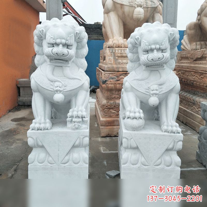 保定风格精致的汉白玉北京小狮子雕塑