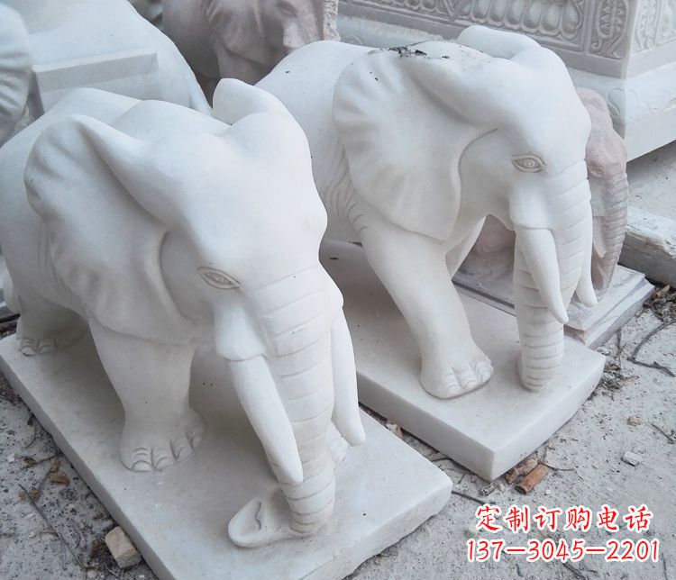 保定艺术精品-汉白玉动物大象雕塑