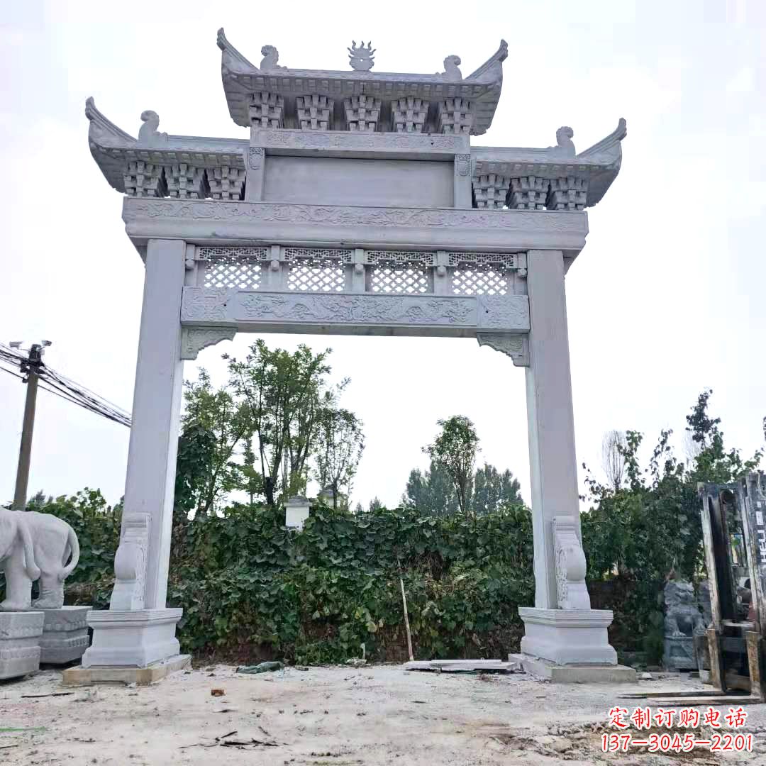 保定汉白玉精致的牌坊雕塑