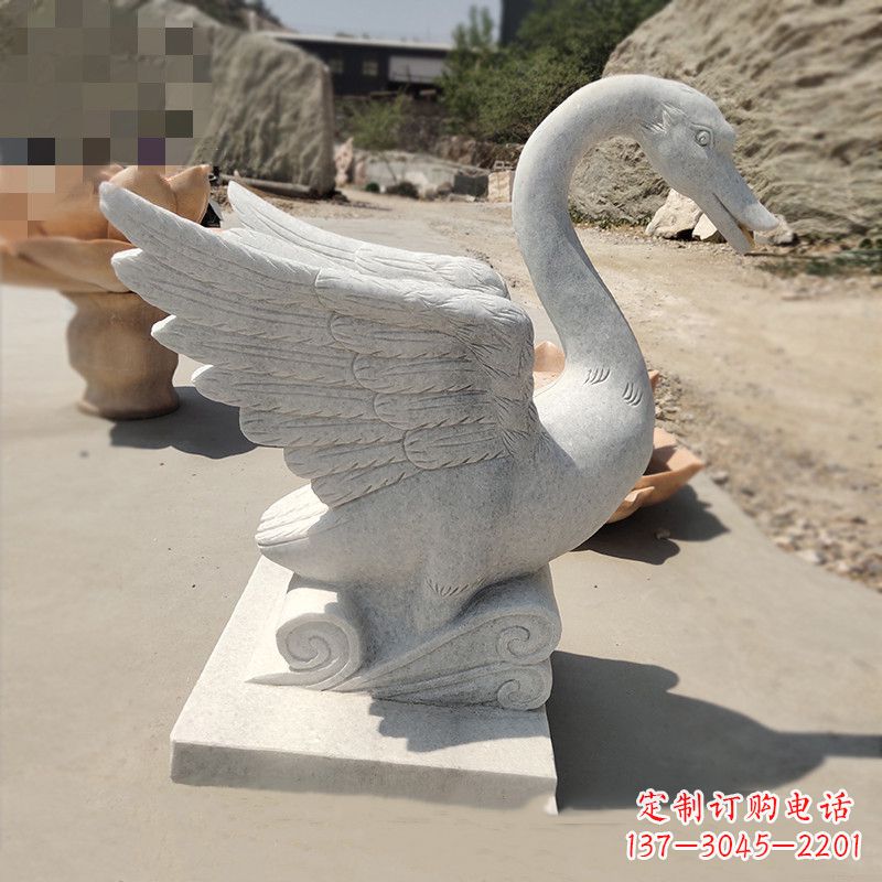 保定细腻精美的汉白玉天鹅雕塑