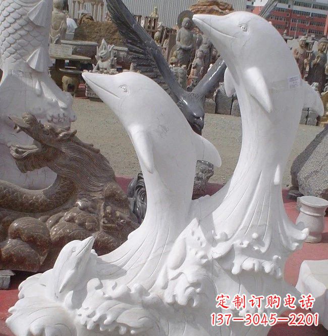 保定海豚石雕,汉白玉精美雕塑