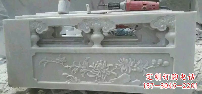 保定汉白玉花朵浮雕栏板,精致深具视觉立体感