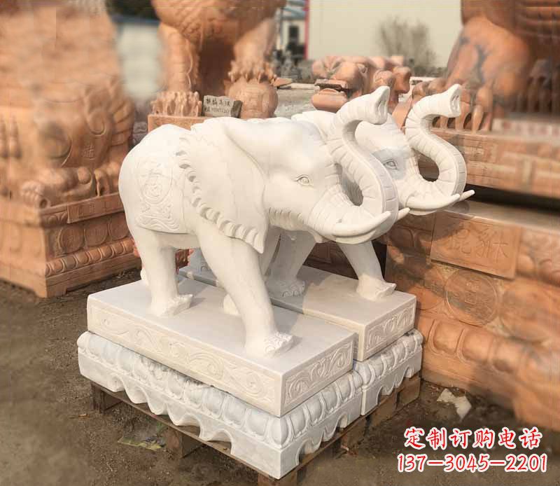 保定雕刻睿智的大象-定制门口镇宅招财石雕
