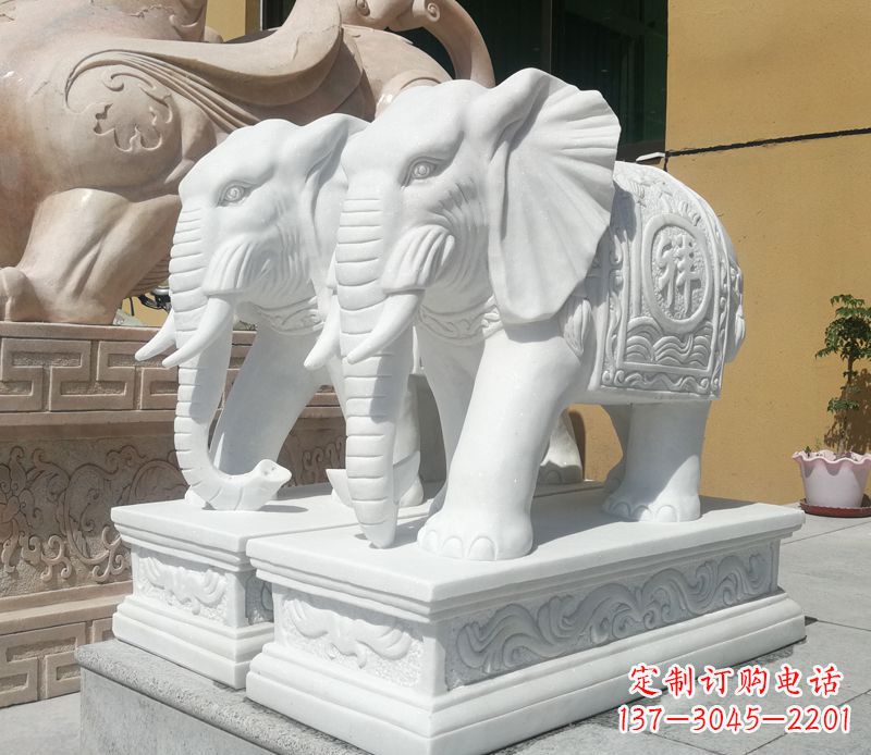 保定属于你的祝福——汉白玉吉祥如意门口招财大象雕塑