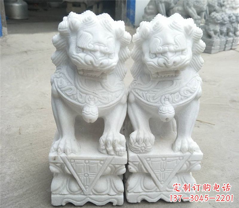保定定制精美的汉白玉酒店吉祥狮子门墩