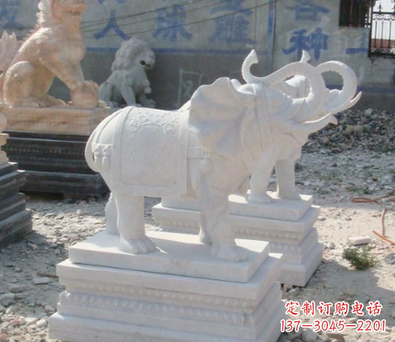 保定汉白玉卷鼻喷水大象