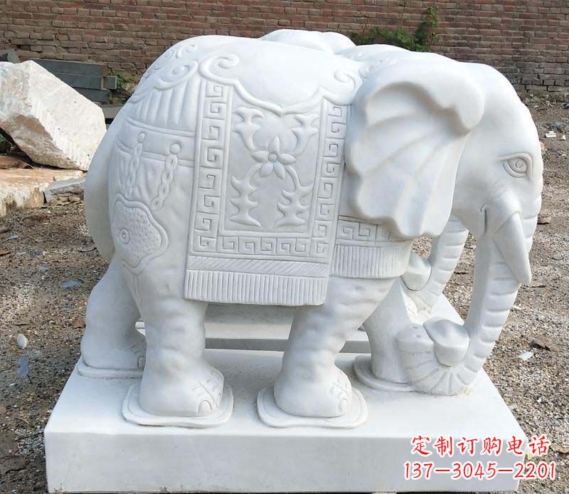 保定汉白玉卷鼻大象雕塑