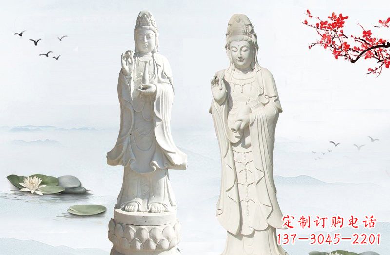 保定汉白玉立式观音菩萨石雕