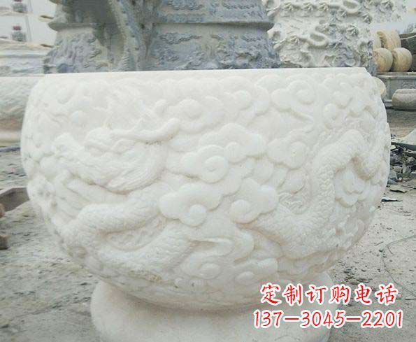 保定汉白玉龙浮雕招财水缸,让你家居多一份福气