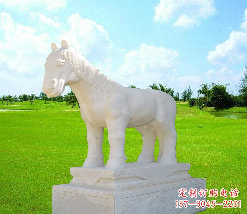 保定汉白玉马石精美动物雕塑