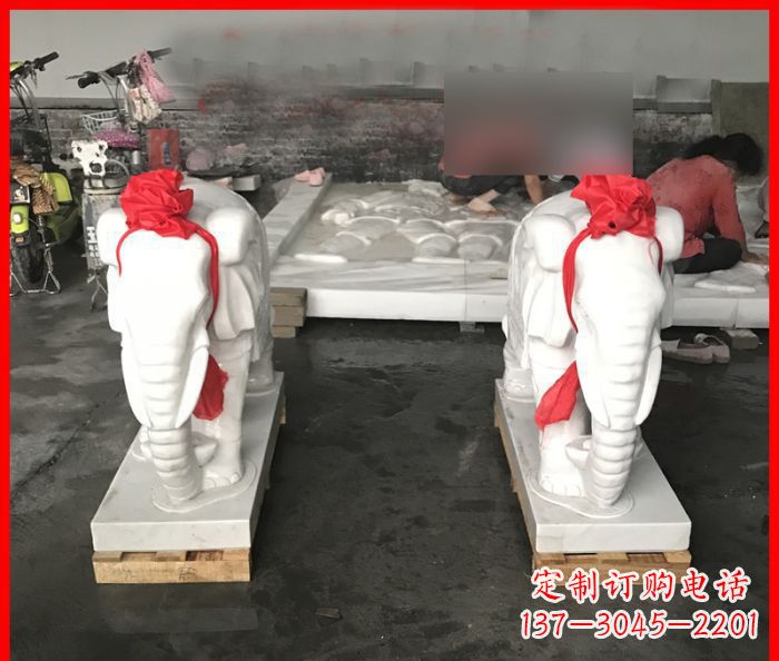 保定汉白玉门口招财小象石雕