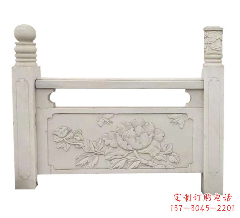 保定汉白玉牡丹花浮雕栏板,雕塑定制精品