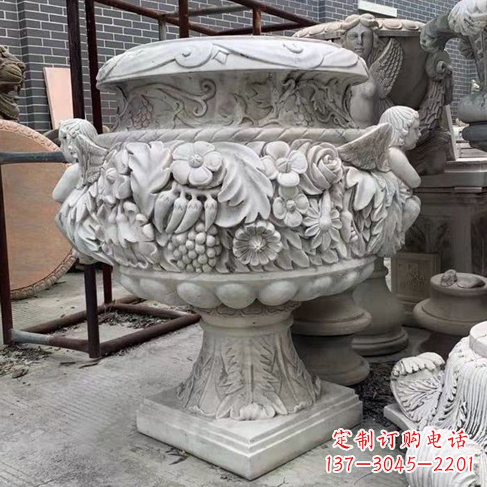 保定汉白玉欧式人物花盆雕塑