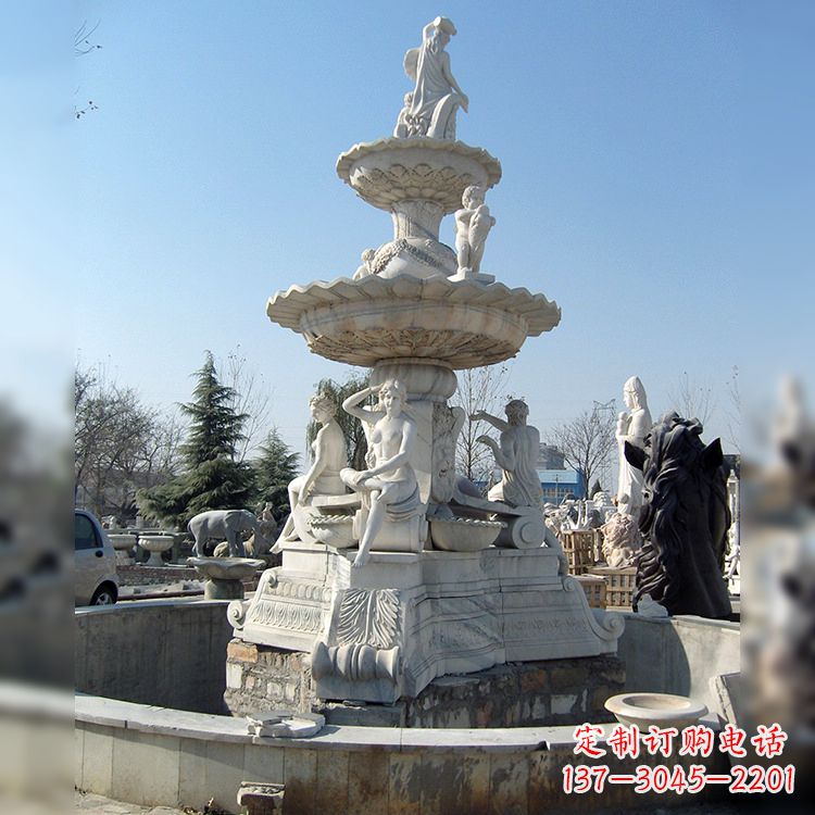 保定精美汉白玉欧式人物喷泉雕塑