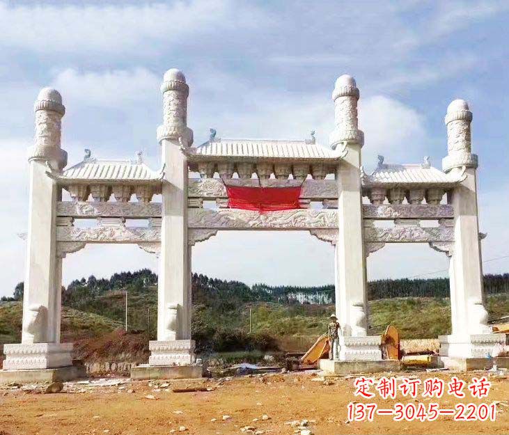 保定汉白玉三门牌坊石雕