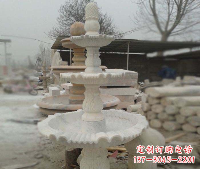 保定汉白玉三层别墅小型喷泉石雕