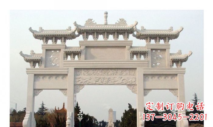 保定汉白玉三门石雕牌坊