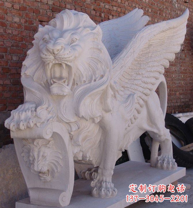 保定汉白玉圣马可飞狮石雕