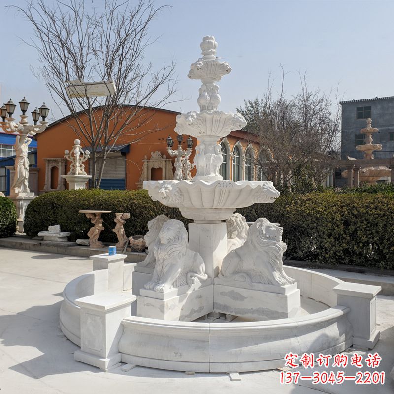保定汉白玉狮子喷泉雕塑