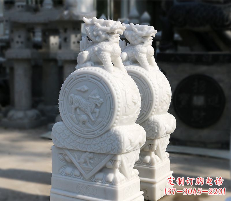 保定汉白玉狮子辟邪门墩雕塑
