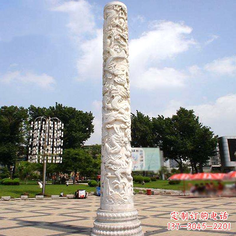 保定汉白玉石雕刻龙柱是由中国领雕塑厂家定制的…