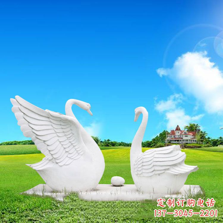 保定精美石雕天鹅情侣动物雕塑摆件