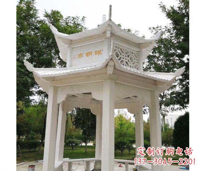 保定汉白玉双层六角凉亭公园石雕