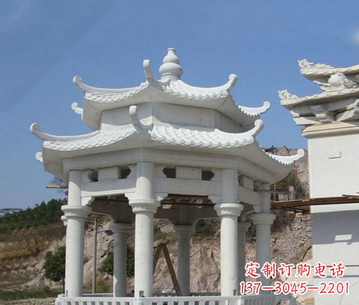 保定汉白玉双层石雕凉亭
