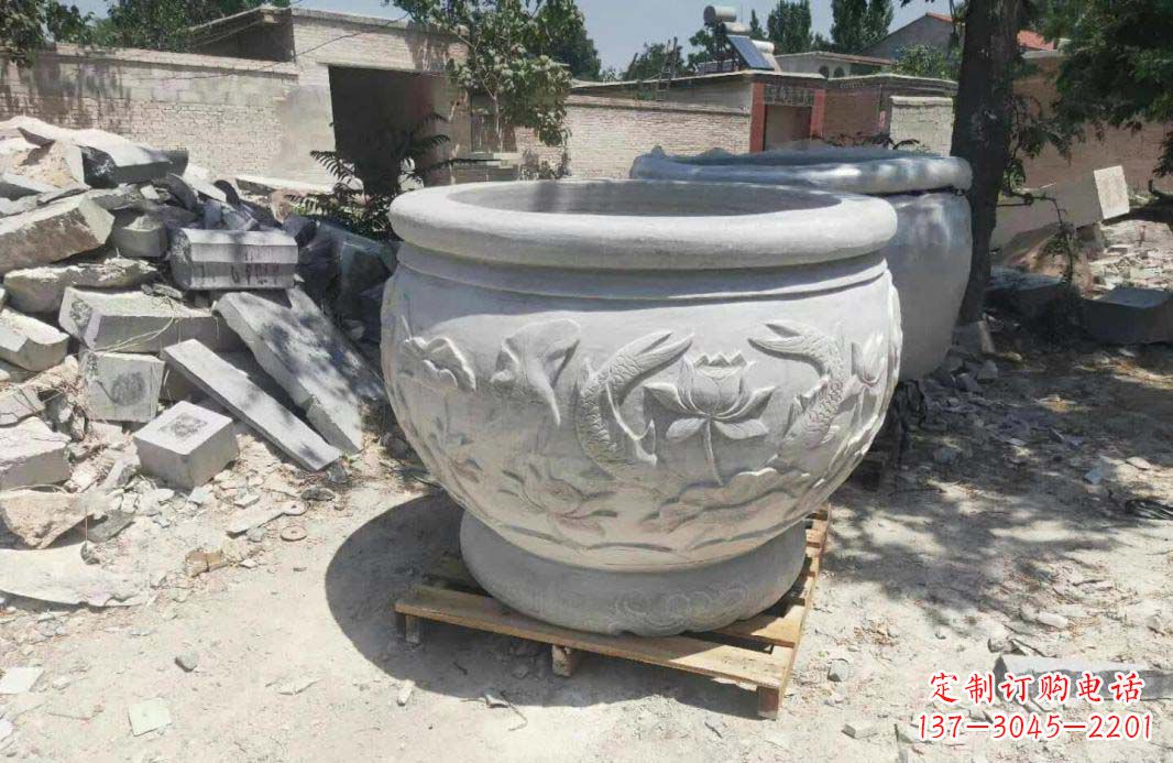 保定汉白玉水缸,精美完美的雕刻纪念
