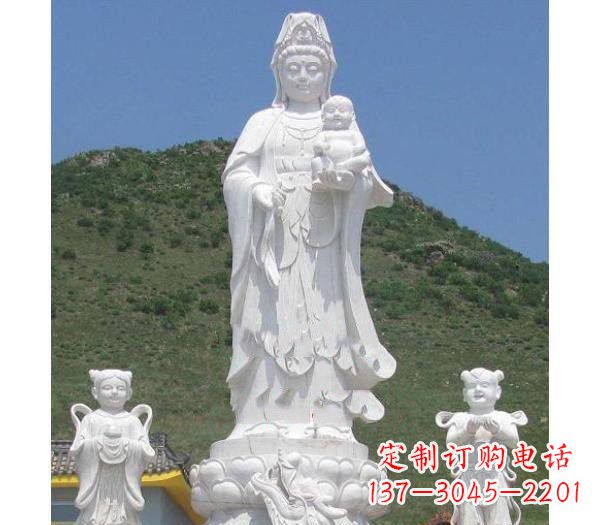 保定汉白玉观音善财童子龙女雕塑
