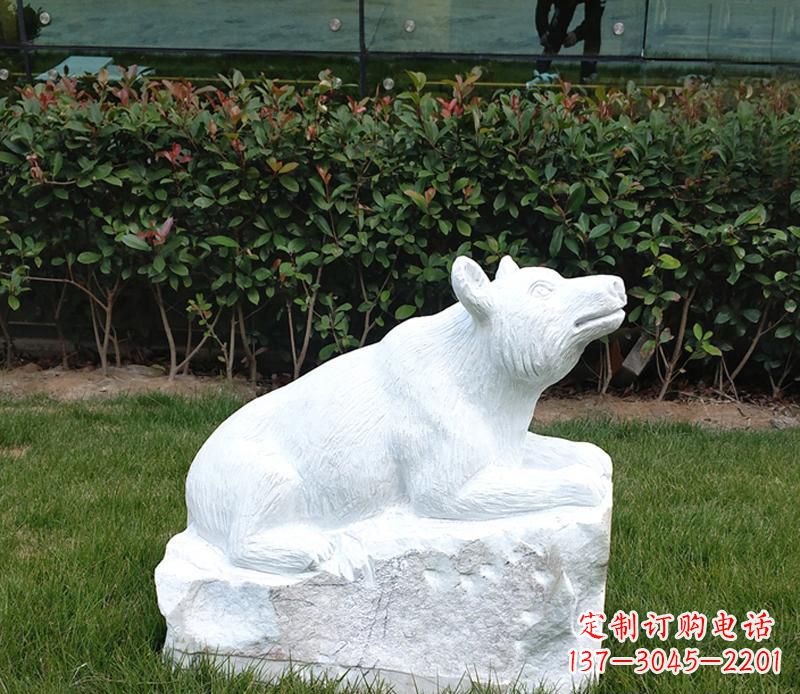 保定唯美可爱的汉白玉小区动物熊雕塑