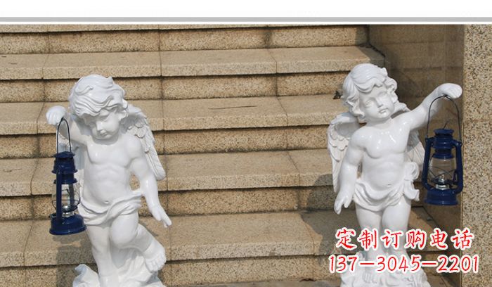 保定领雕塑-汉白玉小天使公园西方人物路灯石雕