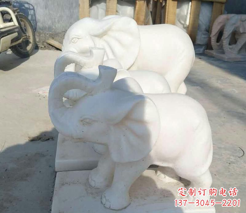 保定高端汉白玉招财小象雕塑