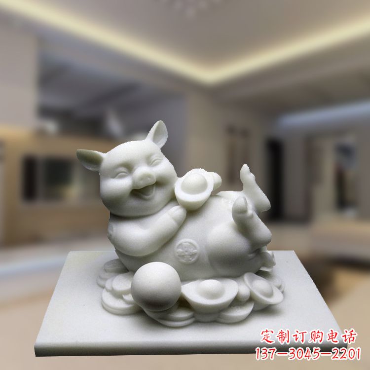保定汉白玉动物雕塑,招财猪石雕精美装饰