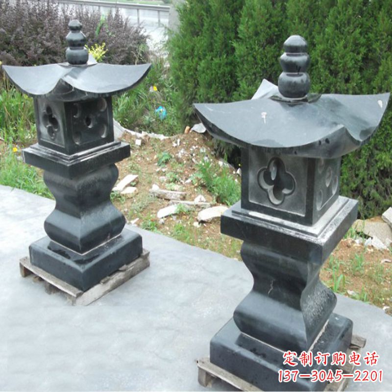 保定黑曜石材质灯笼雕塑