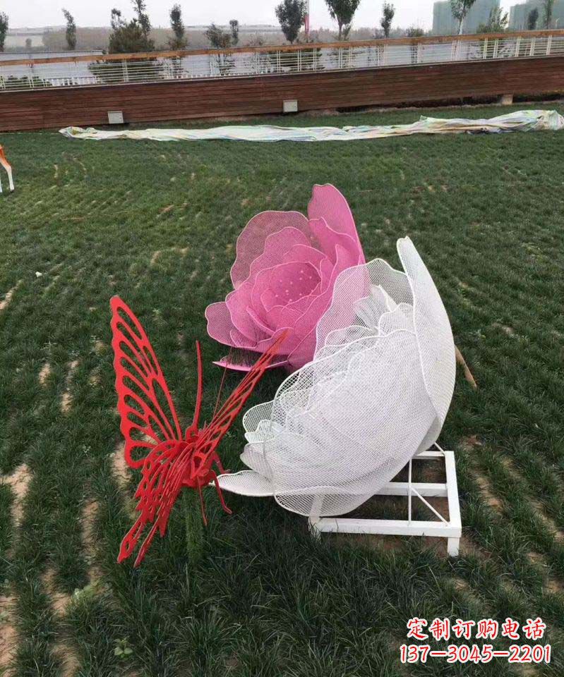保定户外不锈钢铁艺蝴蝶花朵雕塑