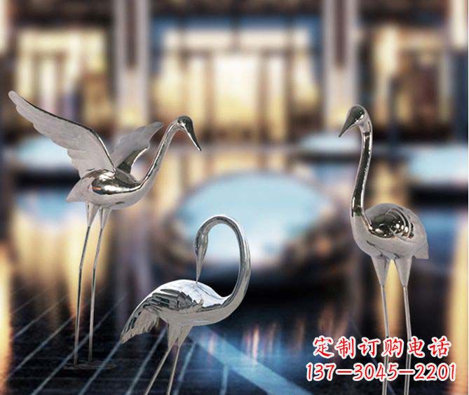 保定精致镜面不锈钢仙鹤雕塑