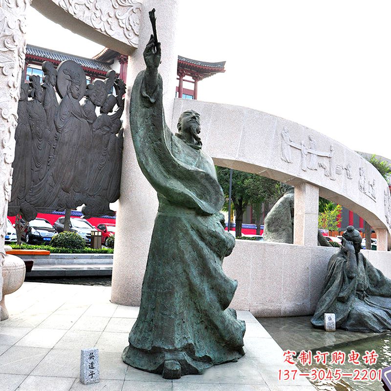 保定画史画圣吴道子仿古铜雕像