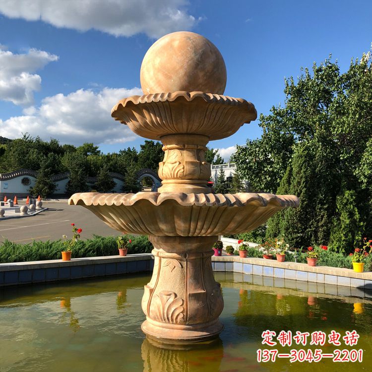 保定经典黄锈石喷泉装饰雕塑
