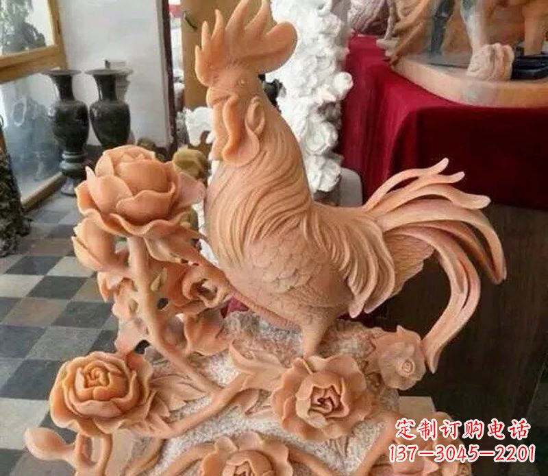 保定国家元素:吉祥如意公鸡石雕