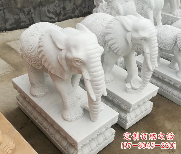 保定吉祥如意汉白玉门口大象石雕 (2)