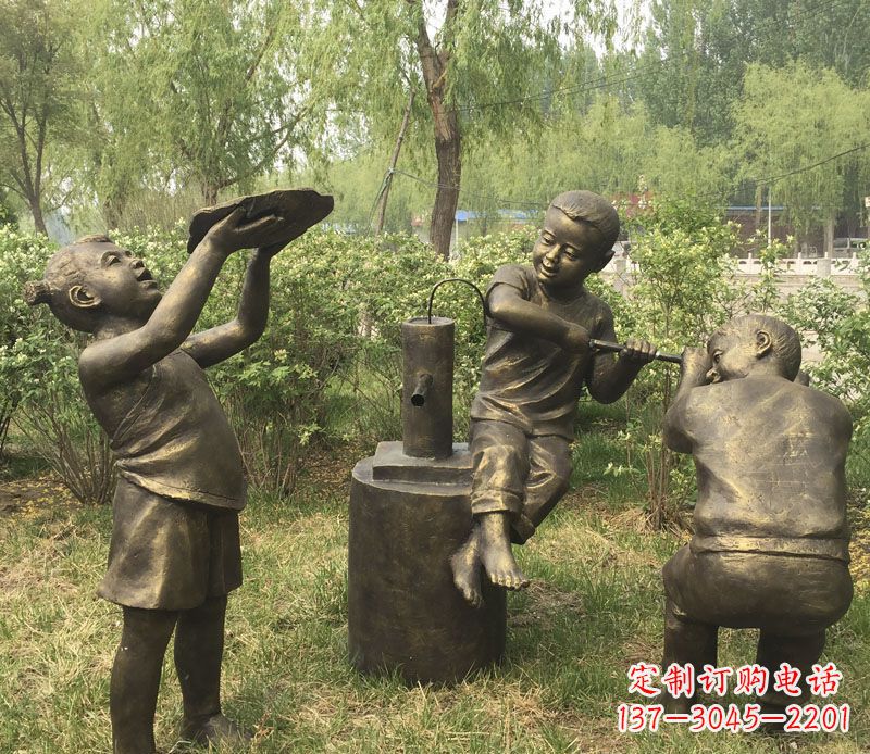 保定艺术熊孩子，活泼可爱的儿童雕塑