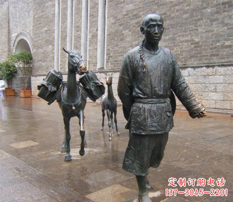保定中领雕塑专业定制古代人物小品毛驴铜雕