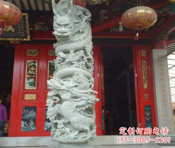 保定精美的大理石龙柱雕塑