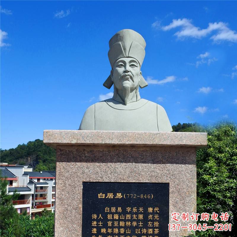 保定景区公园历史名人唐代现实主义诗人白居易石雕头像
