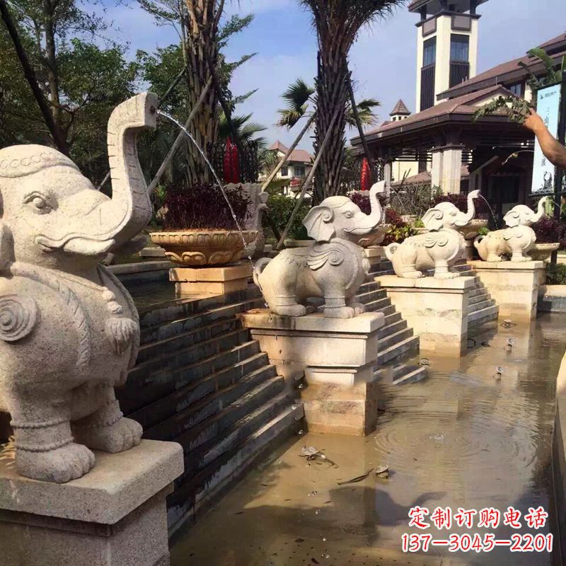 保定景区景点睡觉喷水石雕大象动物雕塑