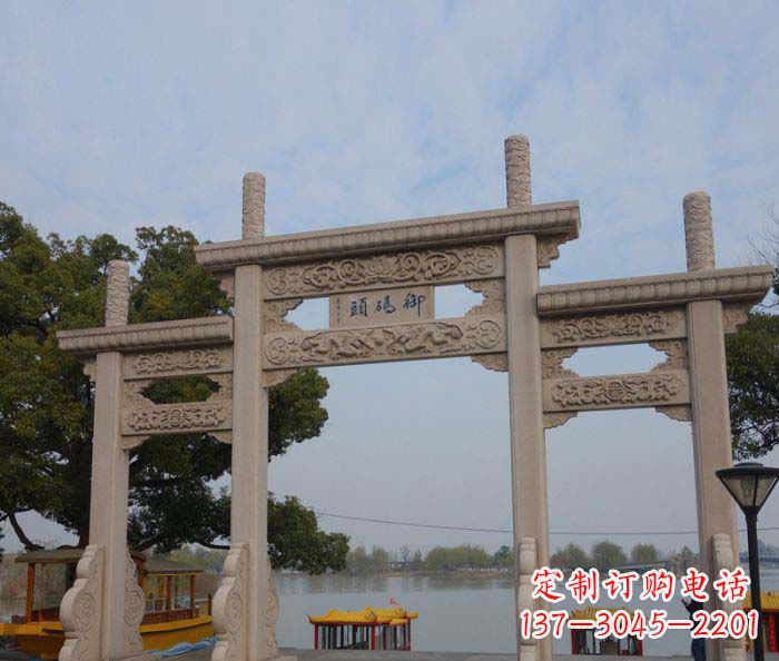 保定景区三门古典牌坊石雕